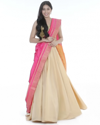 Embroidered Dupion Silk Lehenga in Off White